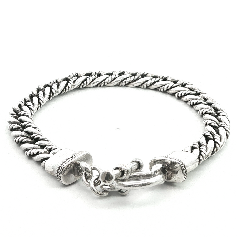 925 Sterling Silver Alternating Twist High Polish Cuban Bali Bracelet