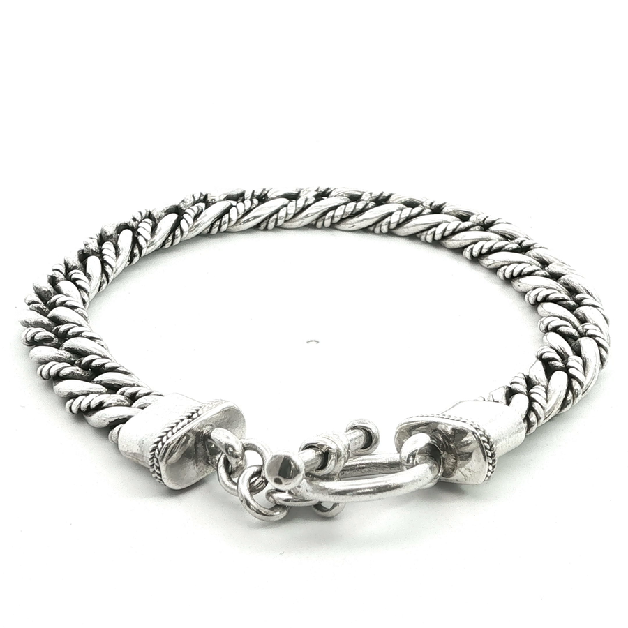925 Sterling Silver Alternating Twist High Polish Cuban Bali Bracelet