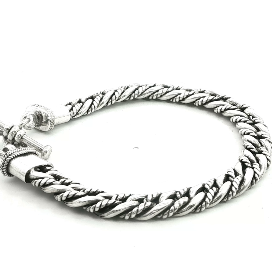 925 Sterling Silver Alternating Twist High Polish Cuban Bali Bracelet