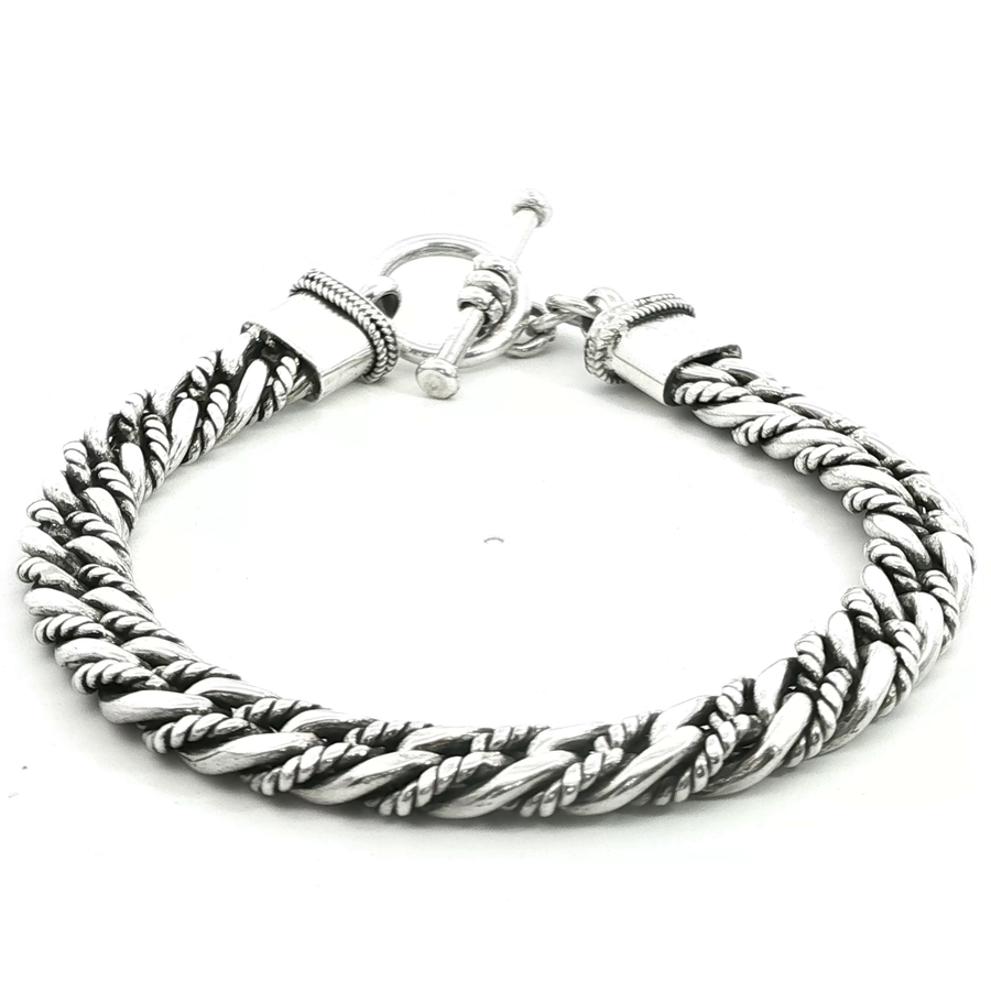 925 Sterling Silver Alternating Twist High Polish Cuban Bali Bracelet