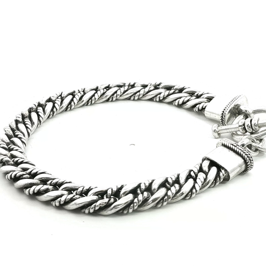 925 Sterling Silver Alternating Twist High Polish Cuban Bali Bracelet
