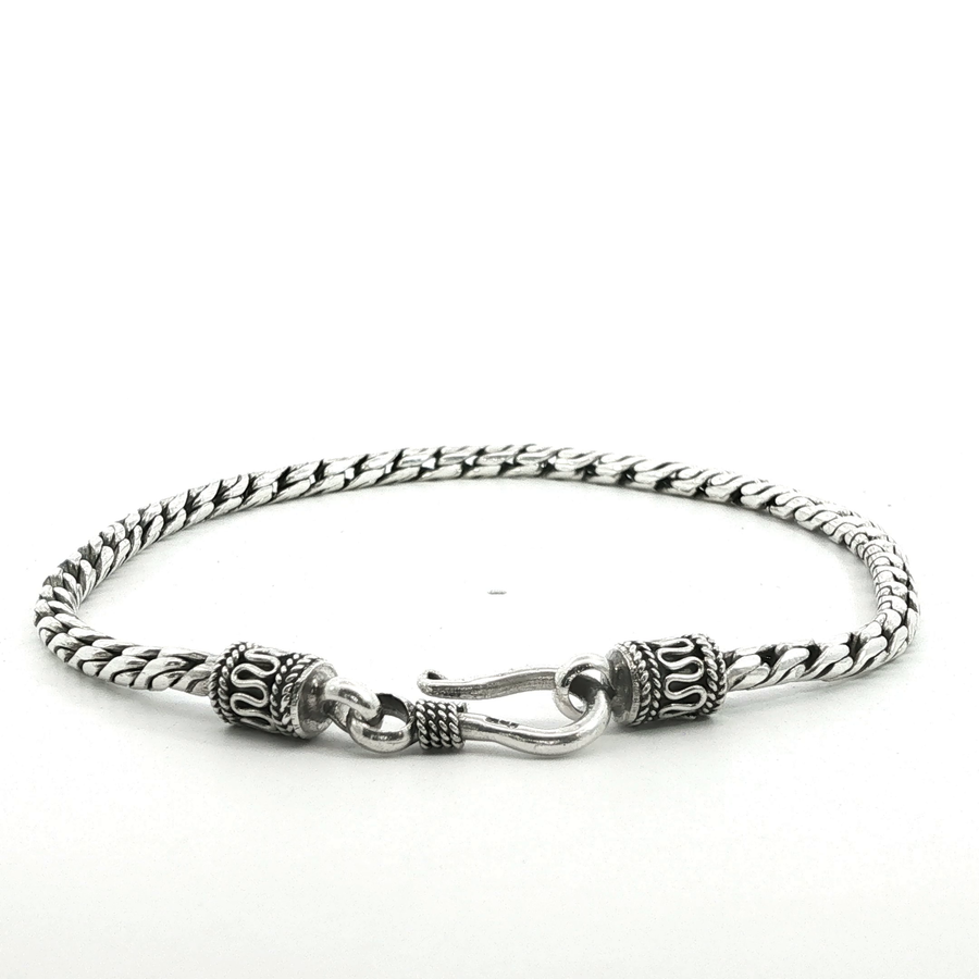 925 Sterling Silver Round Wheat Bali Bracelet