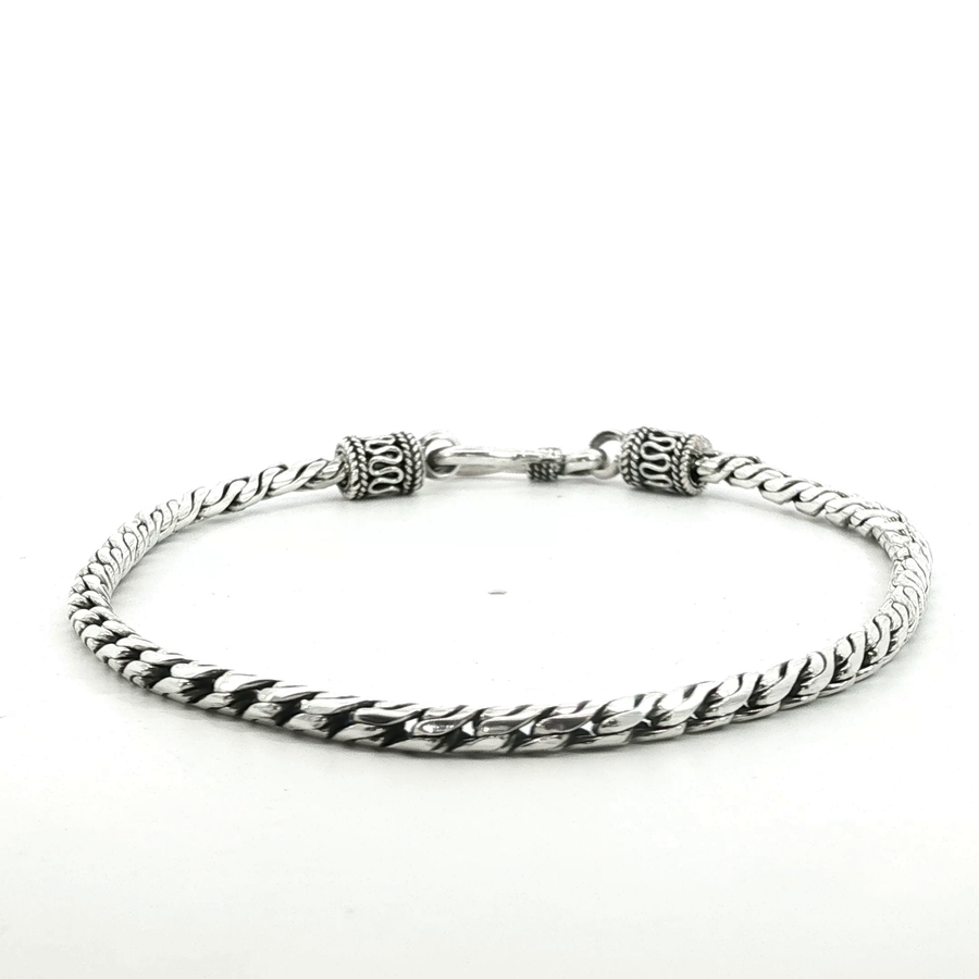 925 Sterling Silver Round Wheat Bali Bracelet