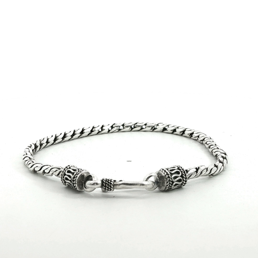 925 Sterling Silver Round Wheat Bali Bracelet