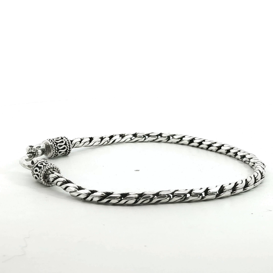 925 Sterling Silver Round Wheat Bali Bracelet