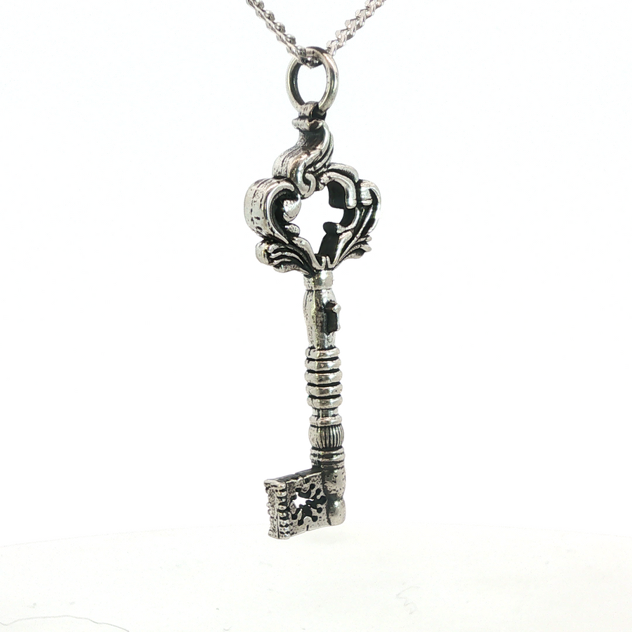 Sterling Silver French Door Dead Lock Key Necklace