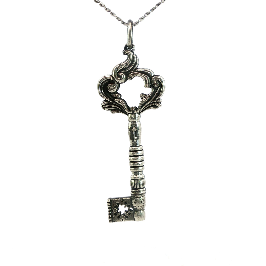 Sterling Silver French Door Dead Lock Key Necklace