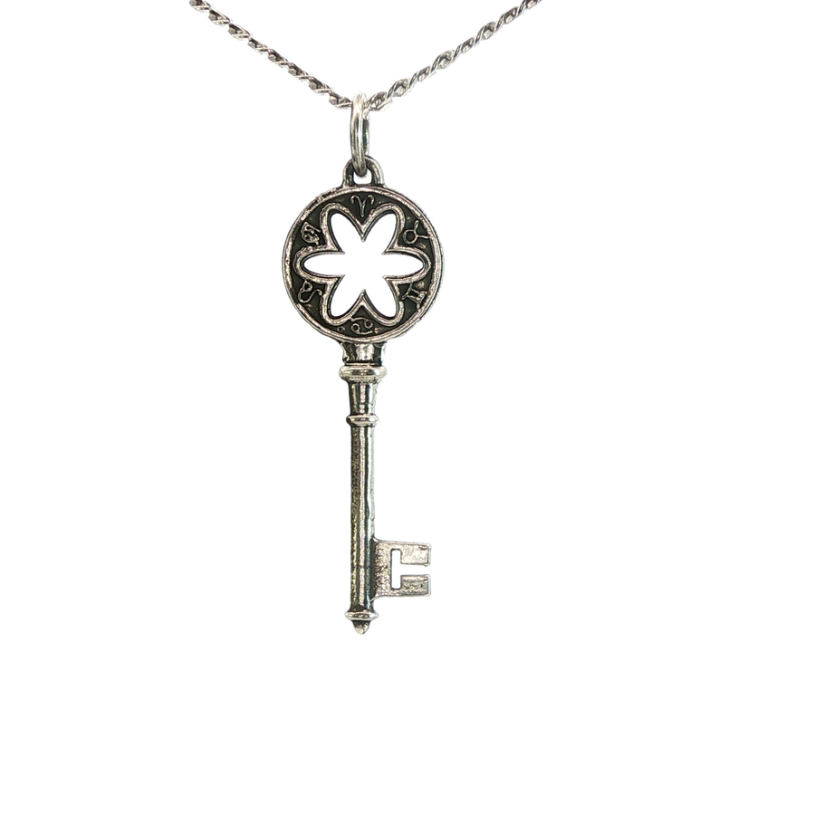 Sterling Silver Zodiac Skeleton Key Necklace