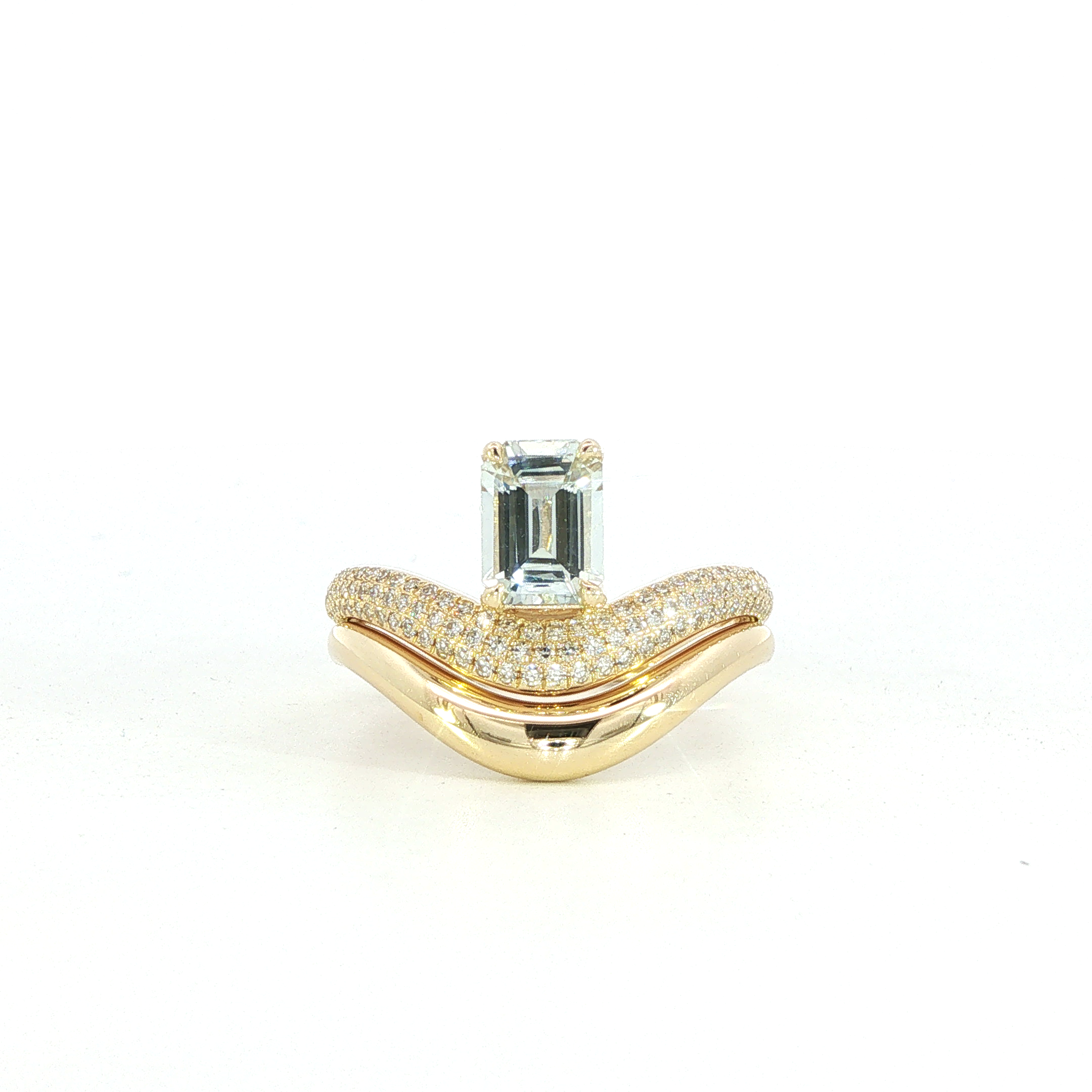 14K Yellow Gold White Sapphire & Natural Diamonds Regal Wavy Ring