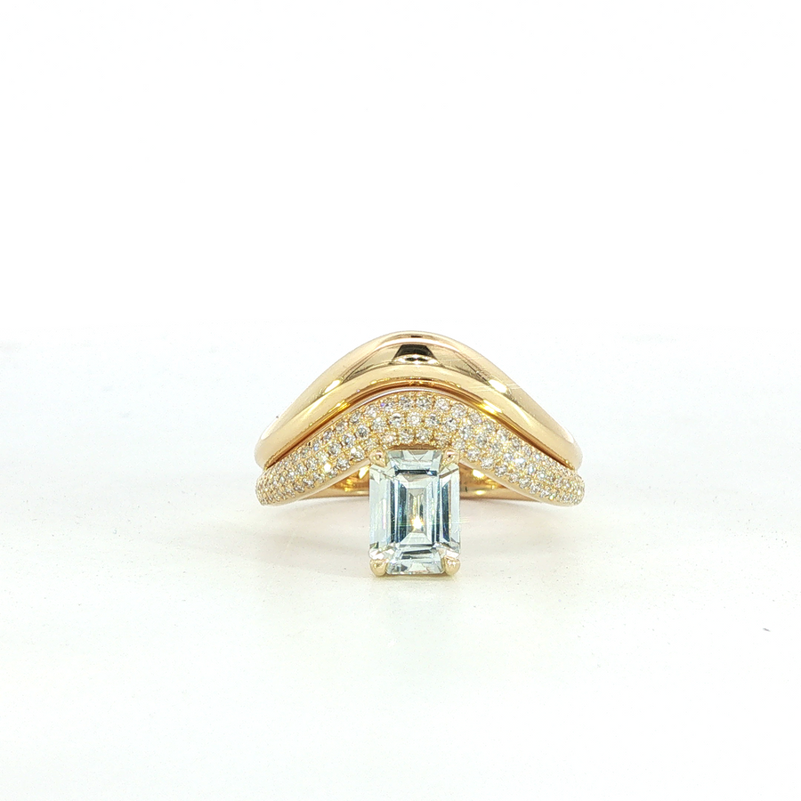 14K Yellow Gold White Sapphire & Natural Diamonds Regal Wavy Ring
