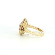 14K Yellow Gold Lab Diamond & Ruby Vintage Inspired Ring