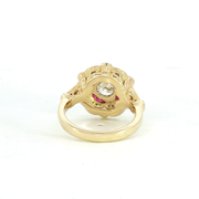 14K Yellow Gold Lab Diamond & Ruby Vintage Inspired Ring