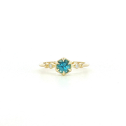 14K Yellow Gold Blue Zircon & Natural Diamonds Fairy Tale Ring