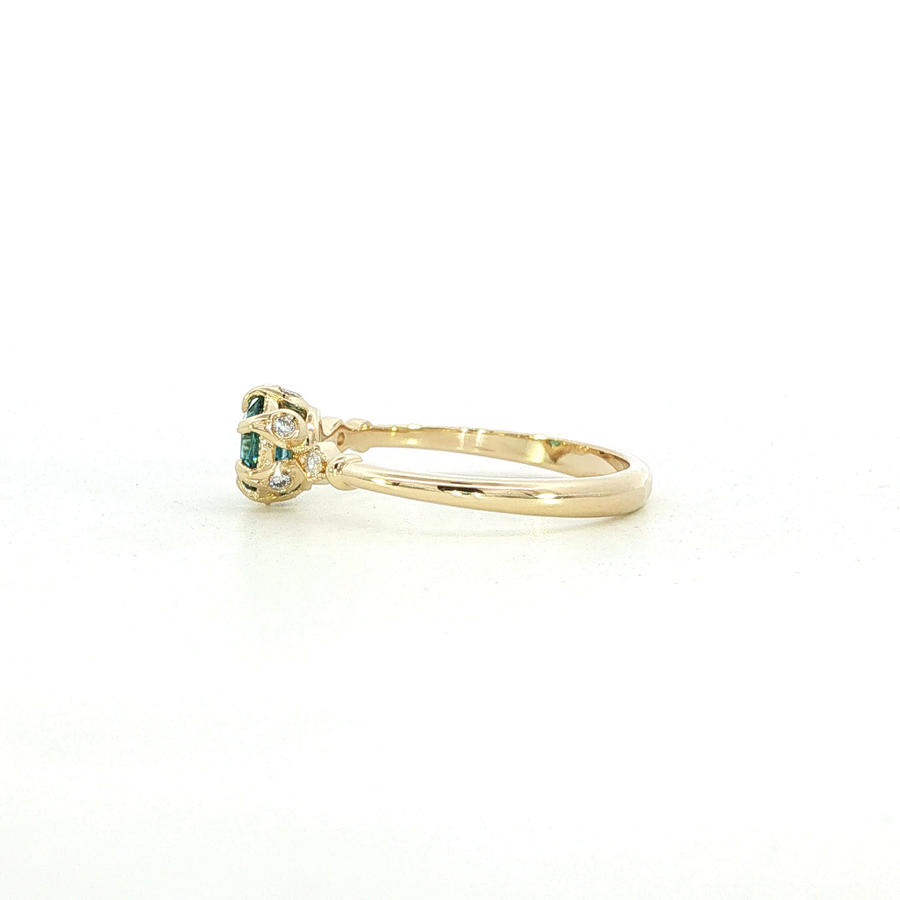 14K Yellow Gold Blue Zircon & Natural Diamonds Fairy Tale Ring