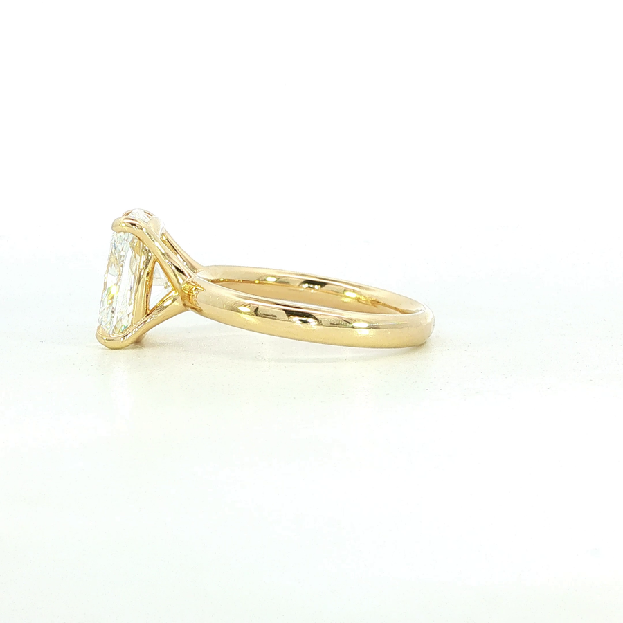 14K Yellow Gold Cushion Cut Lab Diamond Signature Solitaire Engagement Ring