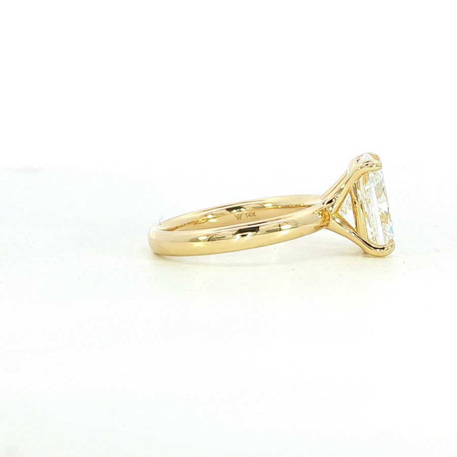 14K Yellow Gold Cushion Cut Lab Diamond Signature Solitaire Engagement Ring