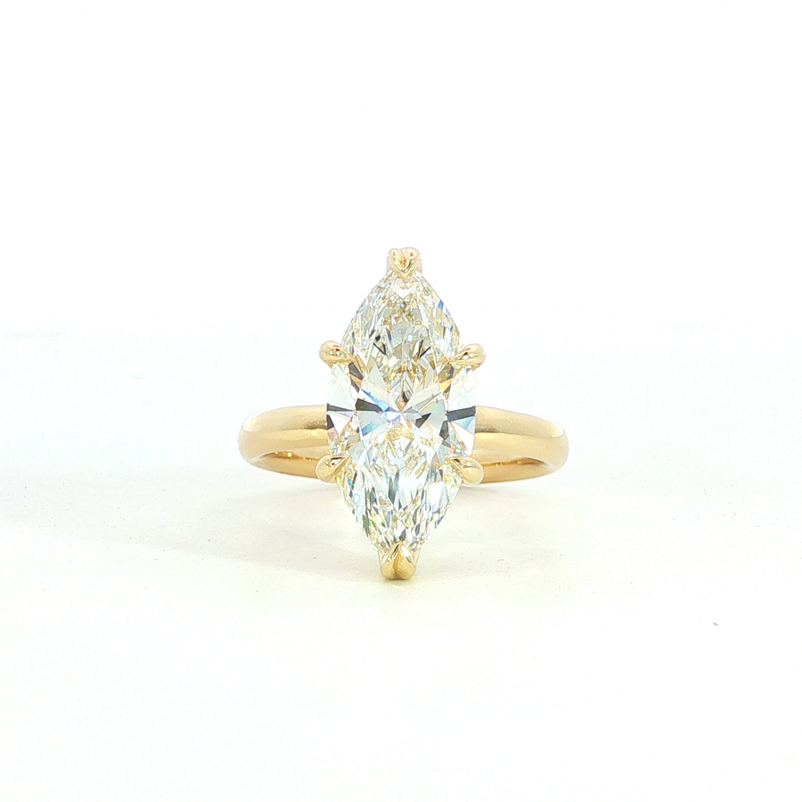 14K Yellow Gold Marquise Cut Lab Diamond Signature Solitaire Engagement Ring