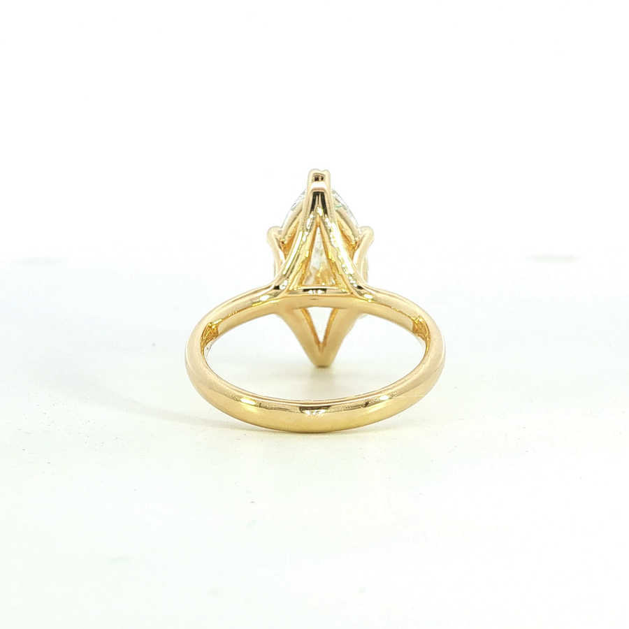 14K Yellow Gold Marquise Cut Lab Diamond Signature Solitaire Engagement Ring
