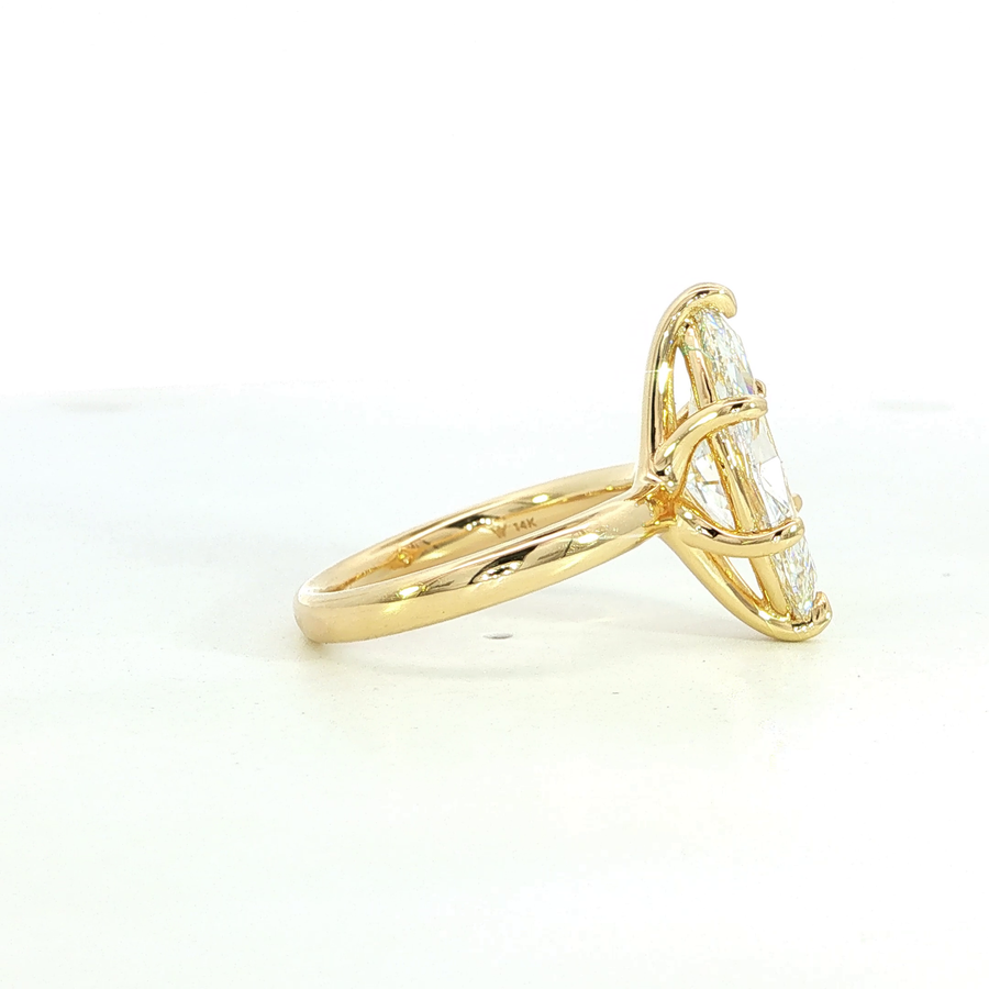 14K Yellow Gold Marquise Cut Lab Diamond Signature Solitaire Engagement Ring
