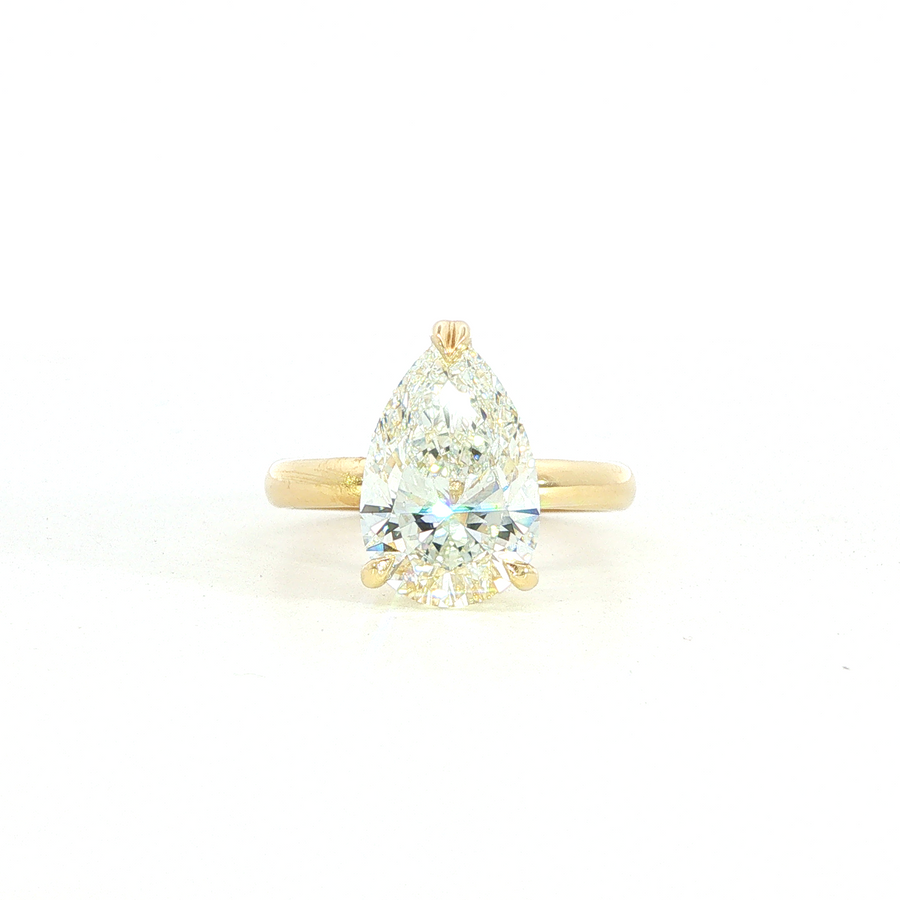 14K Yellow Gold Pear Cut Lab Diamond Signature Solitaire Engagement Ring