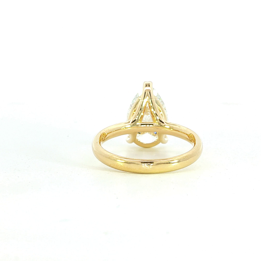 14K Yellow Gold Pear Cut Lab Diamond Signature Solitaire Engagement Ring