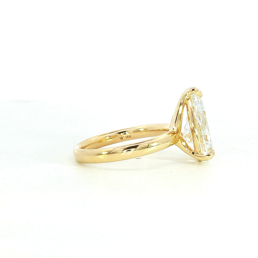 14K Yellow Gold Pear Cut Lab Diamond Signature Solitaire Engagement Ring