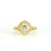 18K Yellow Gold Old Euro Cut Lab Diamond Vintage Inspired Engagement Ring