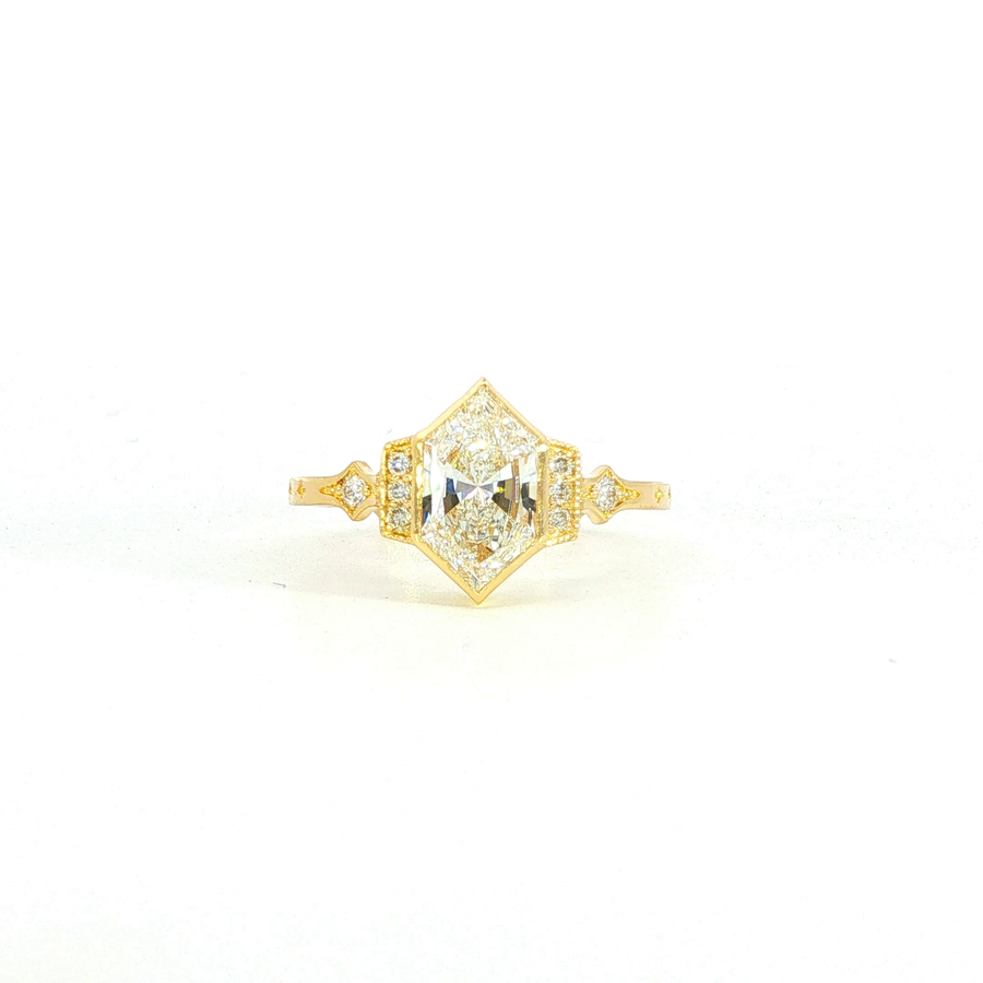 18K Yellow Gold Dutchess Lab Diamond Vintage Inspired Starfire Engagement Ring