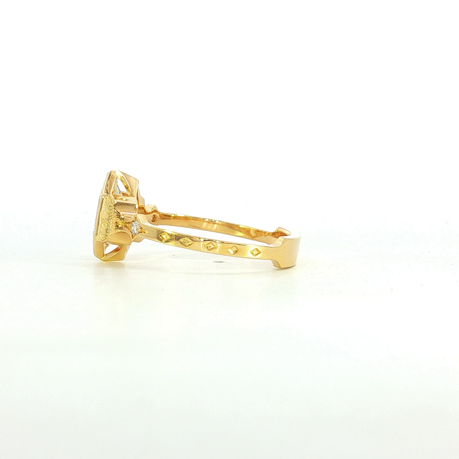 18K Yellow Gold Elongated Hexagon Lab Diamond Vintage Inspired Starfire Engagement Ring