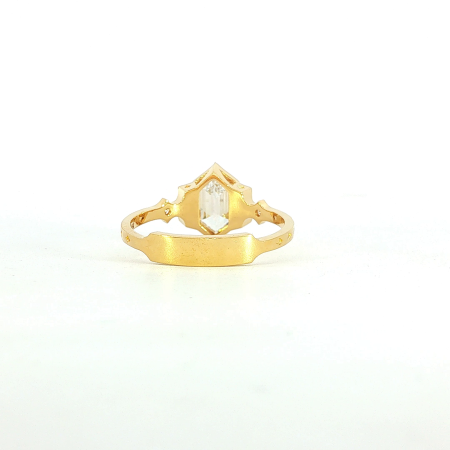 18K Yellow Gold Elongated Hexagon Lab Diamond Vintage Inspired Starfire Engagement Ring