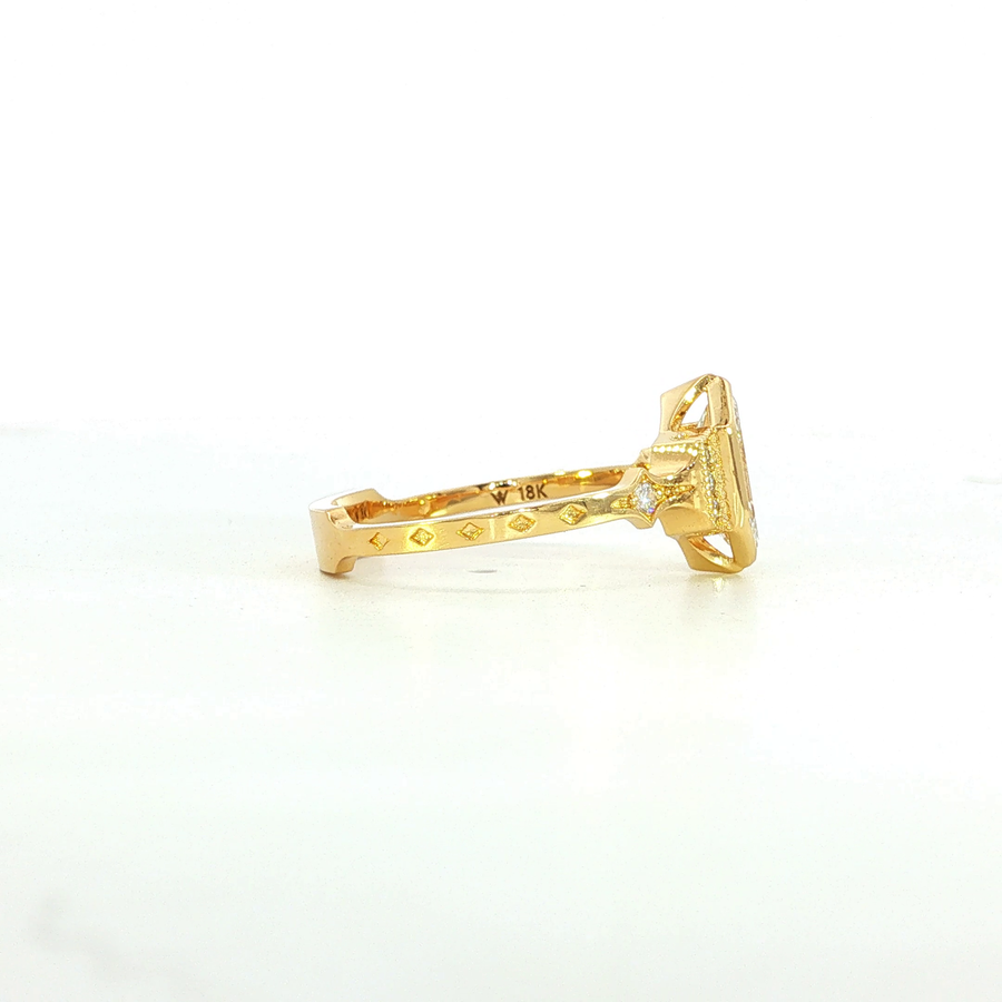 18K Yellow Gold Elongated Hexagon Lab Diamond Vintage Inspired Starfire Engagement Ring