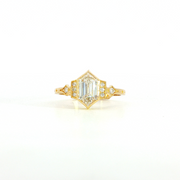 18K Yellow Gold Elongated Hexagon Lab Diamond Vintage Inspired Starfire Engagement Ring