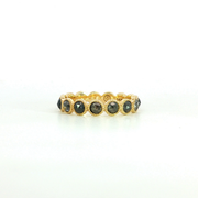 14K Yellow Gold Natural Salt & Pepper Diamond Vintage Inspired Millgrain Bezels Band