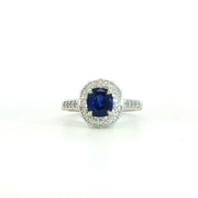 14K White Gold Double Natural Diamond Halo Sapphire Engagement Ring