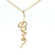 14K Yellow Gold Lab Diamond Cursive Love Dangle Necklace