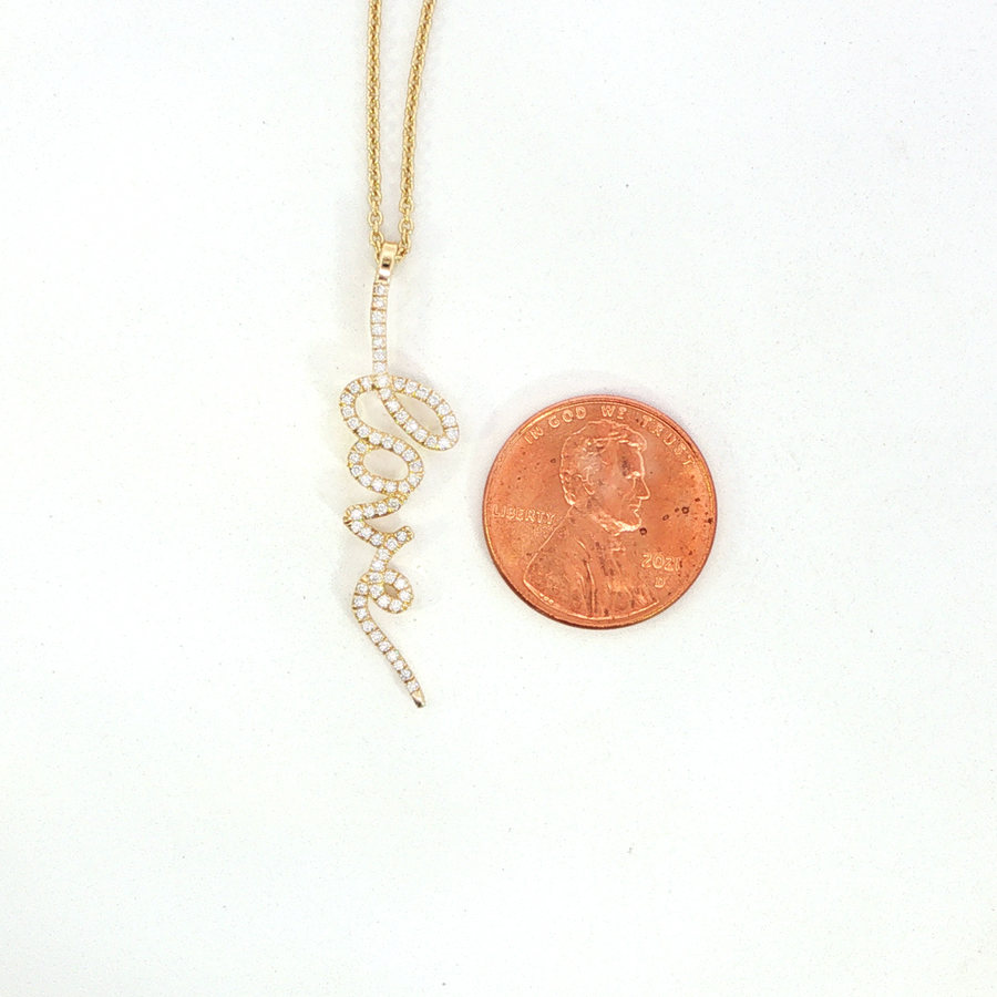 14K Yellow Gold Lab Diamond Cursive Love Dangle Necklace
