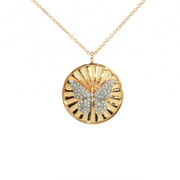 14K Yellow Gold Natural Diamond Vintage Inspired Butterfly Medallion Necklace
