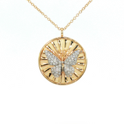14K Yellow Gold Natural Diamond Vintage Inspired Butterfly Medallion Necklace