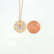 14K Yellow Gold Natural Diamond Vintage Inspired Butterfly Medallion Necklace