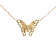 14K Yellow Gold Natural Diamond Butterfly Necklace