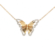 14K Yellow Gold Natural Diamond Butterfly Necklace