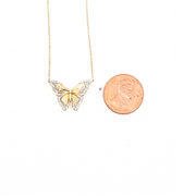 14K Yellow Gold Natural Diamond Butterfly Necklace