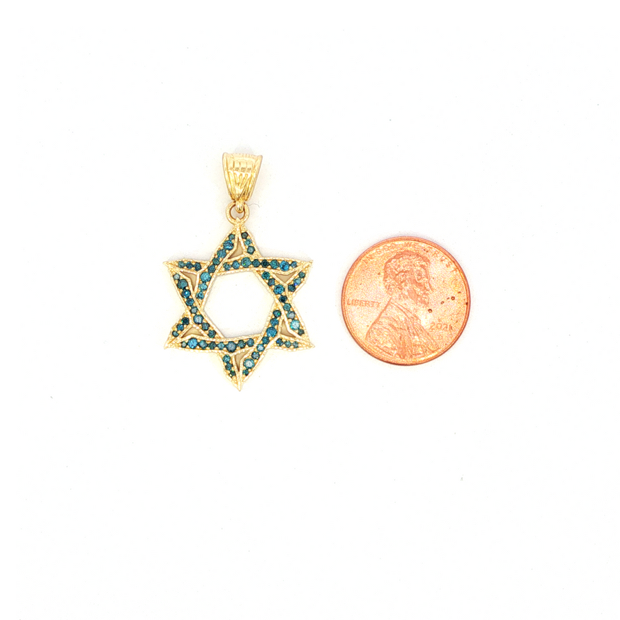 14K Yellow Gold Natural Blue Diamond Star of David Pendant