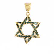 14K Yellow Gold Natural Blue Diamond Star of David Pendant