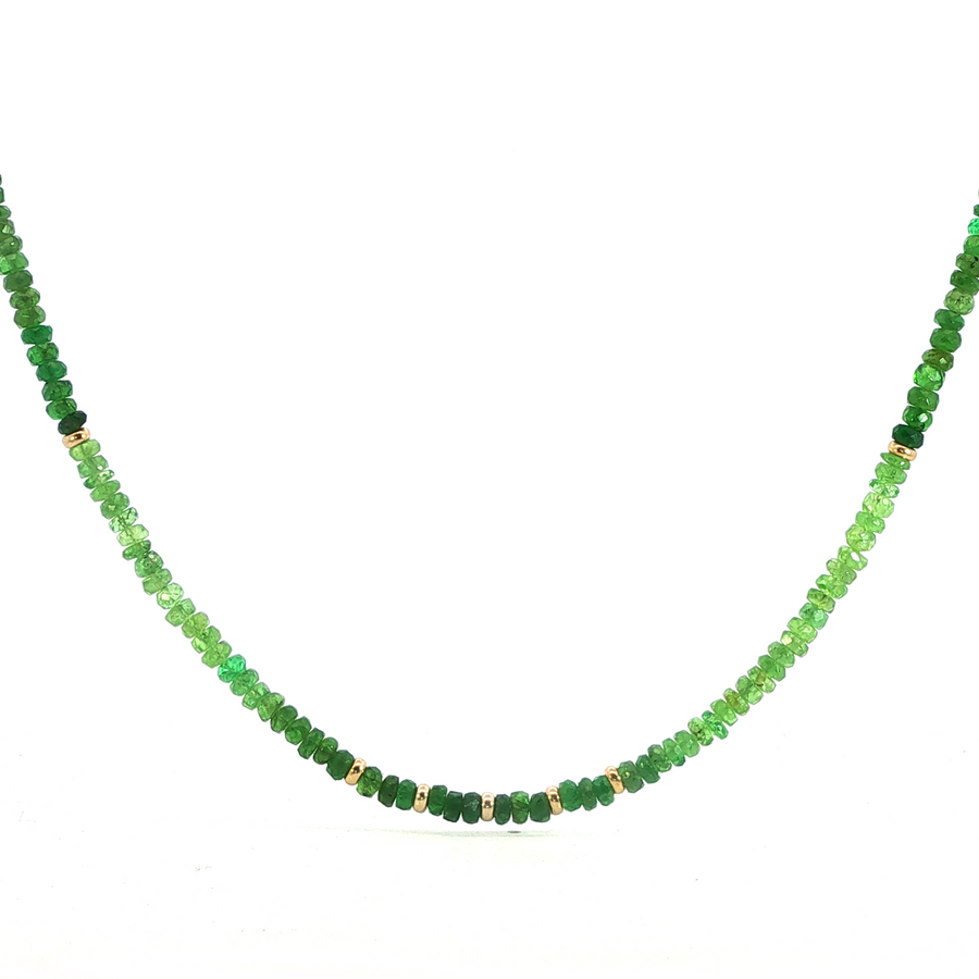14K Yellow Gold Tzavorite Garnet Gradient Beaded Necklace