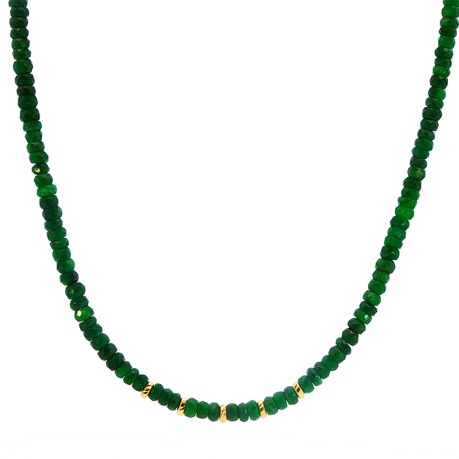 14K Yellow Gold Viridian Emerald Beaded Necklace