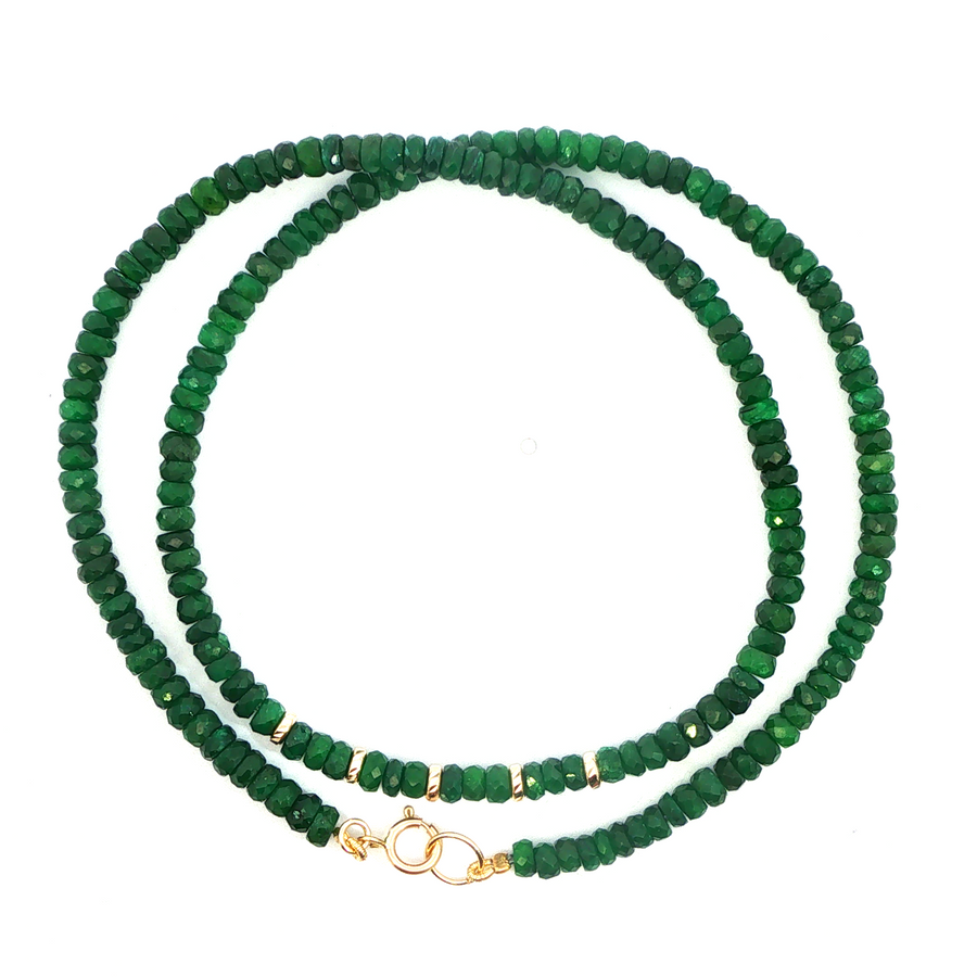 14K Yellow Gold Viridian Emerald Beaded Necklace