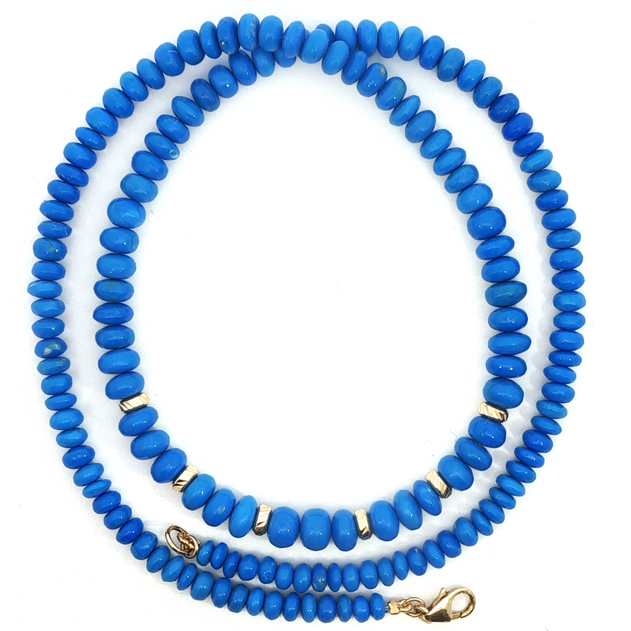 14K Yellow Gold Graduated Ceruleite Beaded Necklace