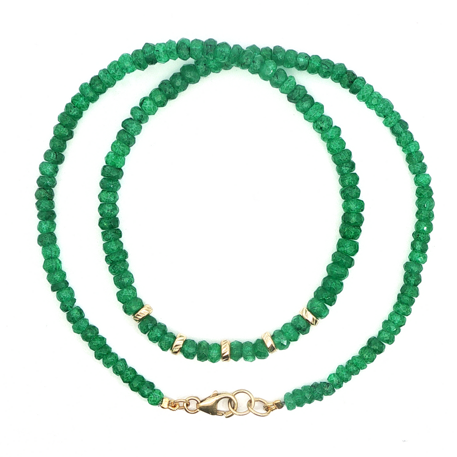 14K Yellow Gold Graduated Glowing Emerald Beaded Necklace