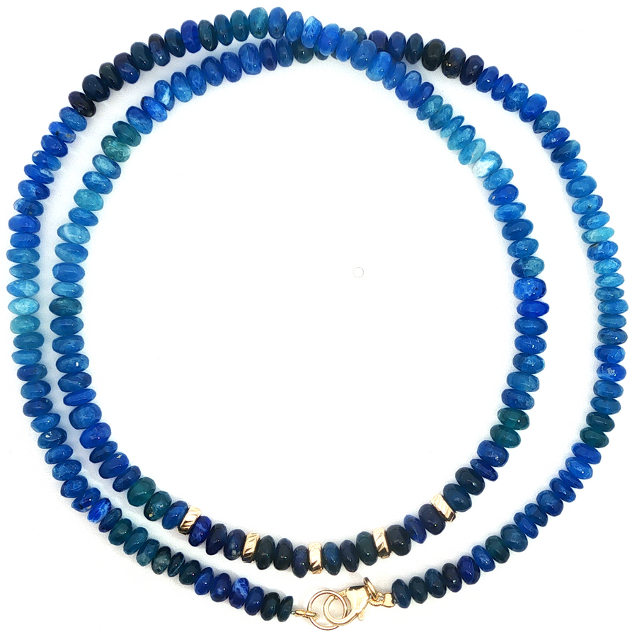 14K Yellow Gold Blue Afganite Beaded Necklace